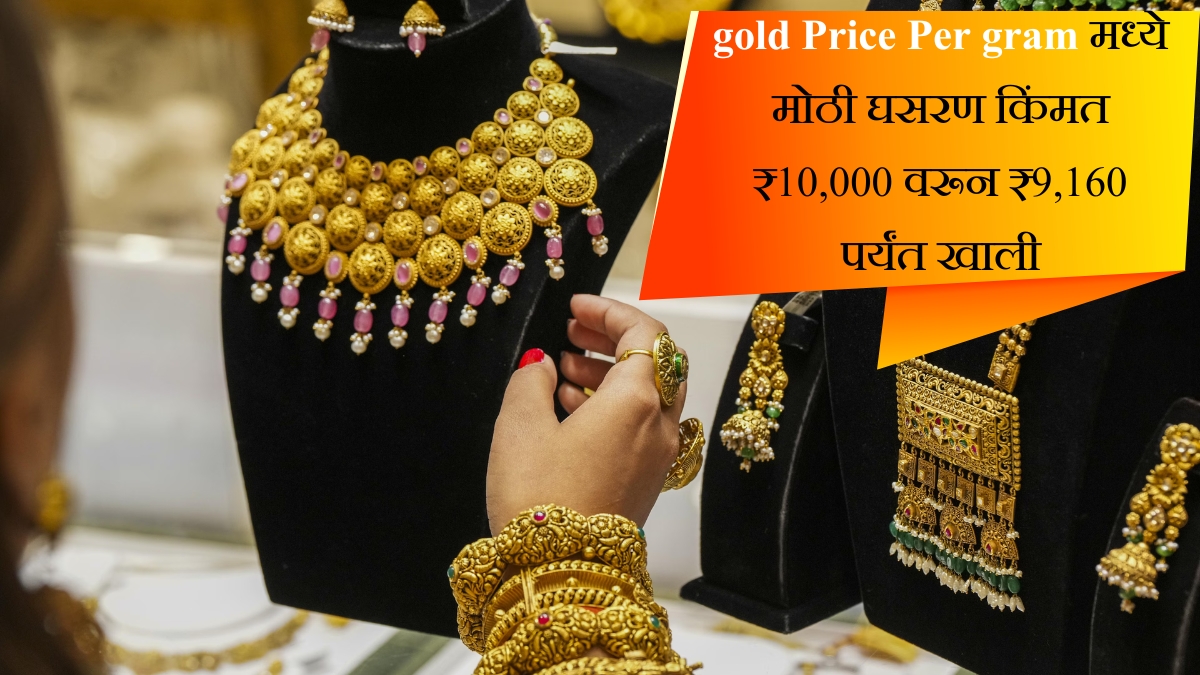 gold Price Per gram मध्ये मोठी घसरण किंमत ₹10,000 वरून ₹9,160 पर्यंत खाली