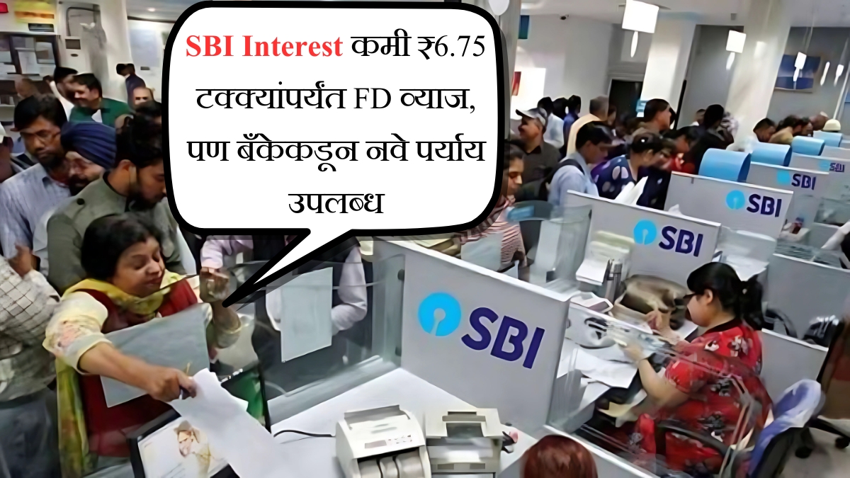 SBI Interest कमी ₹6.75 टक्क्यांपर्यंत FD व्याज, पण बँकेकडून नवे पर्याय उपलब्ध
