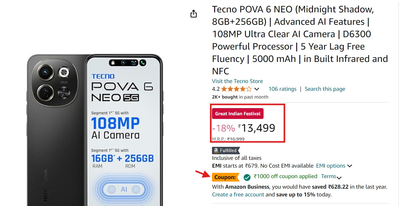 Tecno POVA 6 NEO Discount Offer