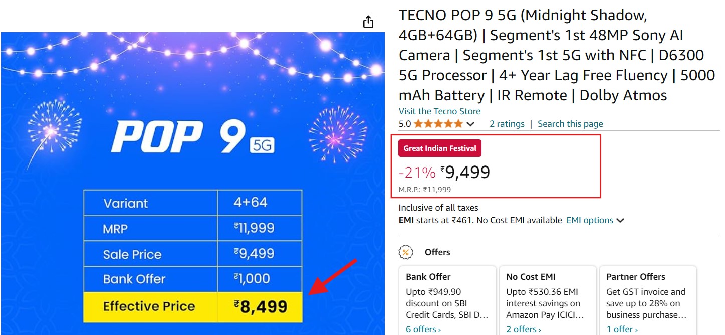 Tecno Pop 9 5G Discount Offer