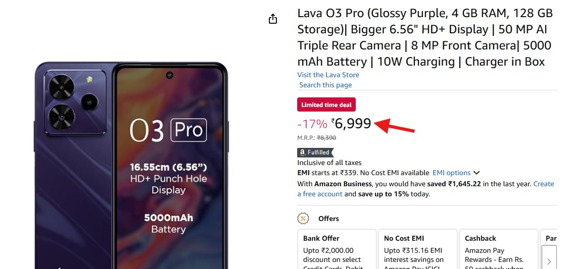 Lava O3 Pro Price 