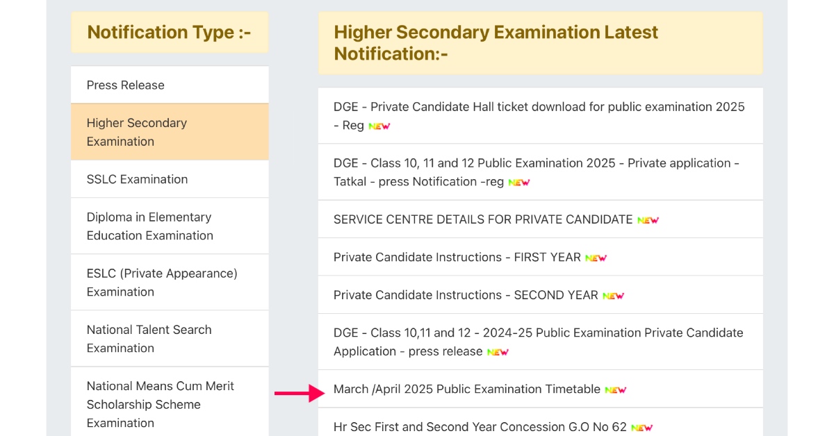 TN 12th Public Exam Time Table