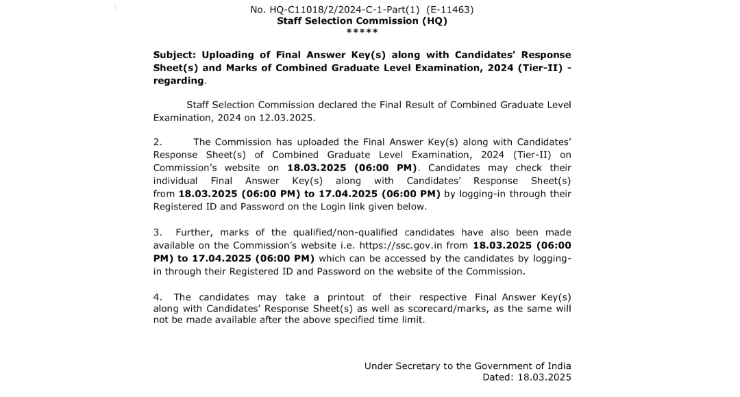 SSC CGL Tier 2 Final Answer Key 