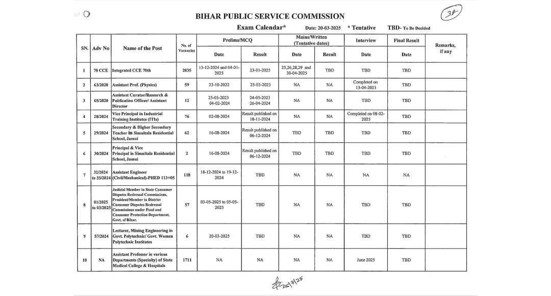 BPSC Calendar 2025