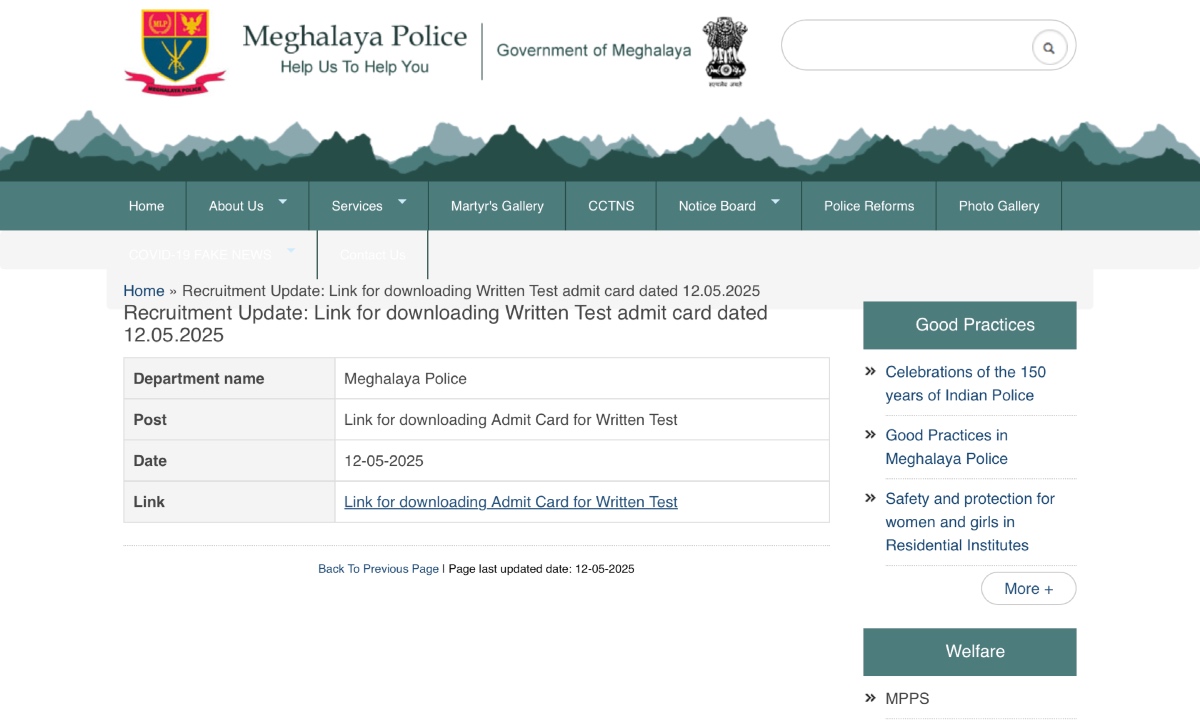 Meghalaya Police Admit Card