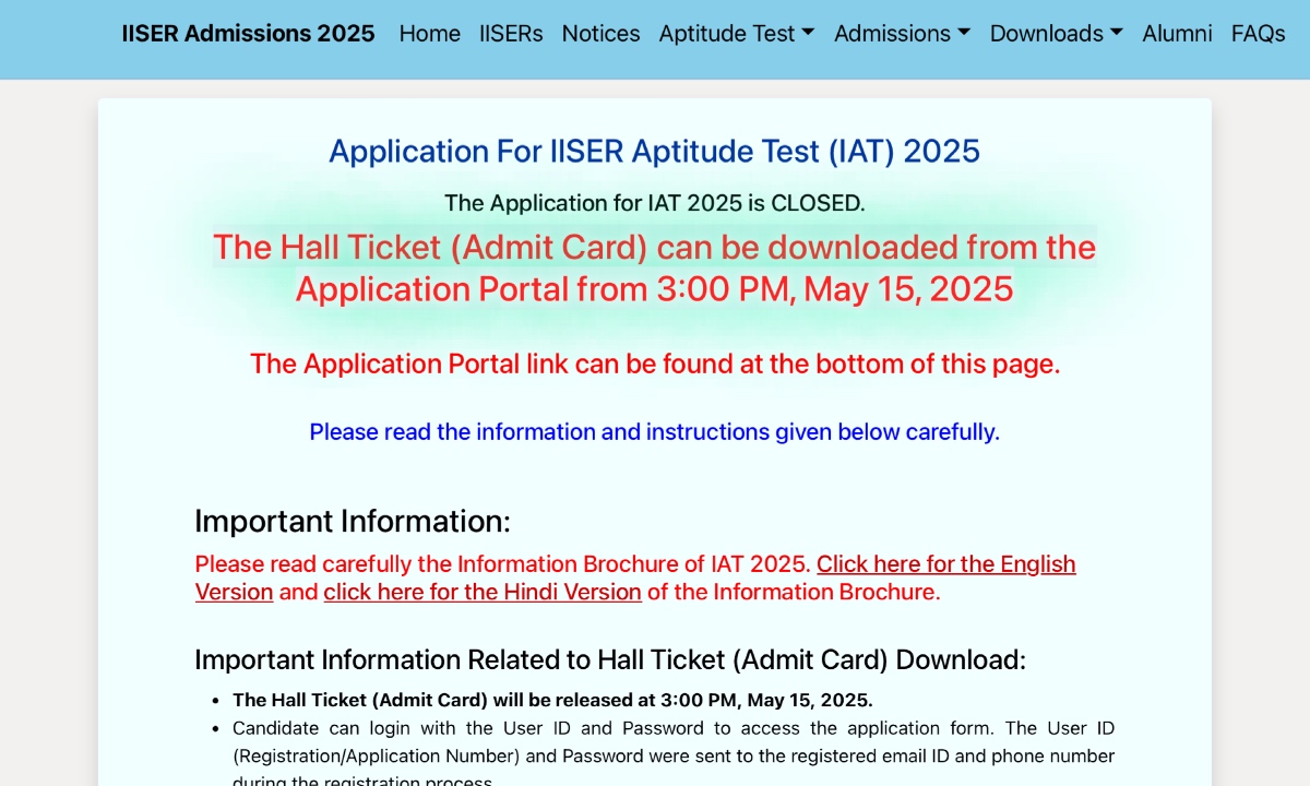 IISER Admit Card