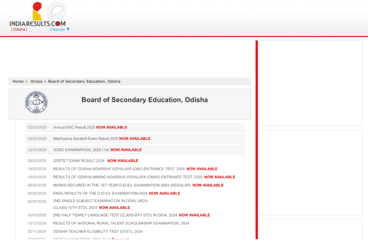 BSE Odisha 10th Result