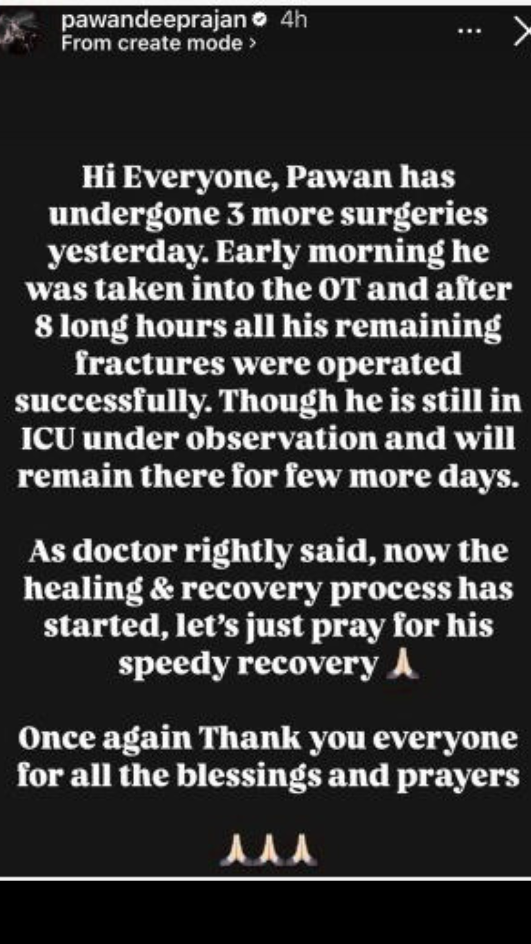 Indian Idol winner Pawandeep Rajan hospitalized after car accident, undergoing multiple surgeries and currently in ICU – latest health update by his team.