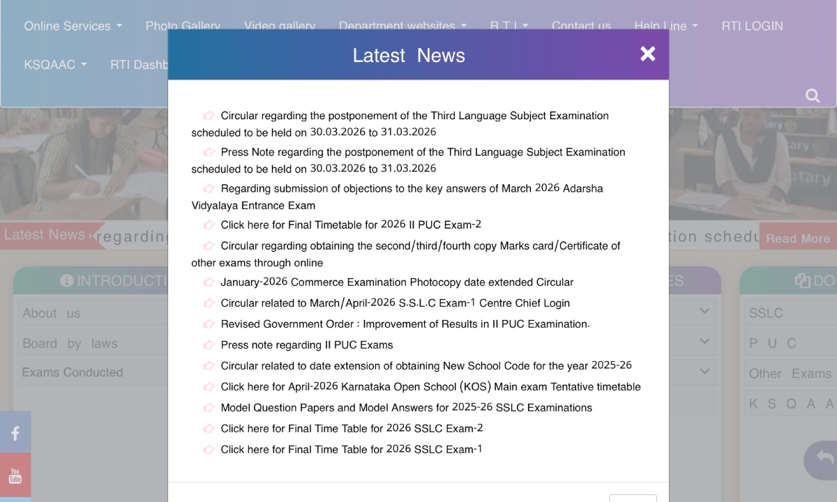 Karnataka SSLC Time Table 
