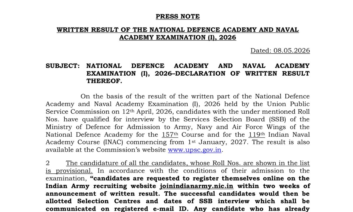 UPSC NDA Result