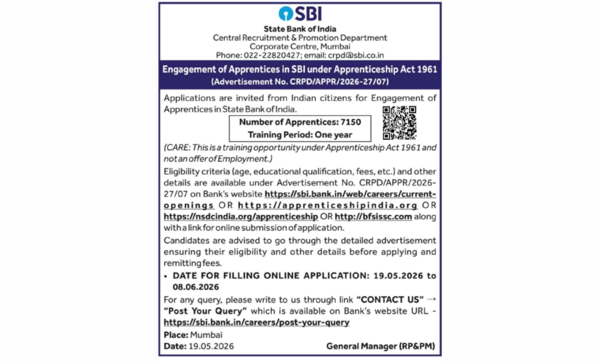 SBI Apprentice Recruitment 